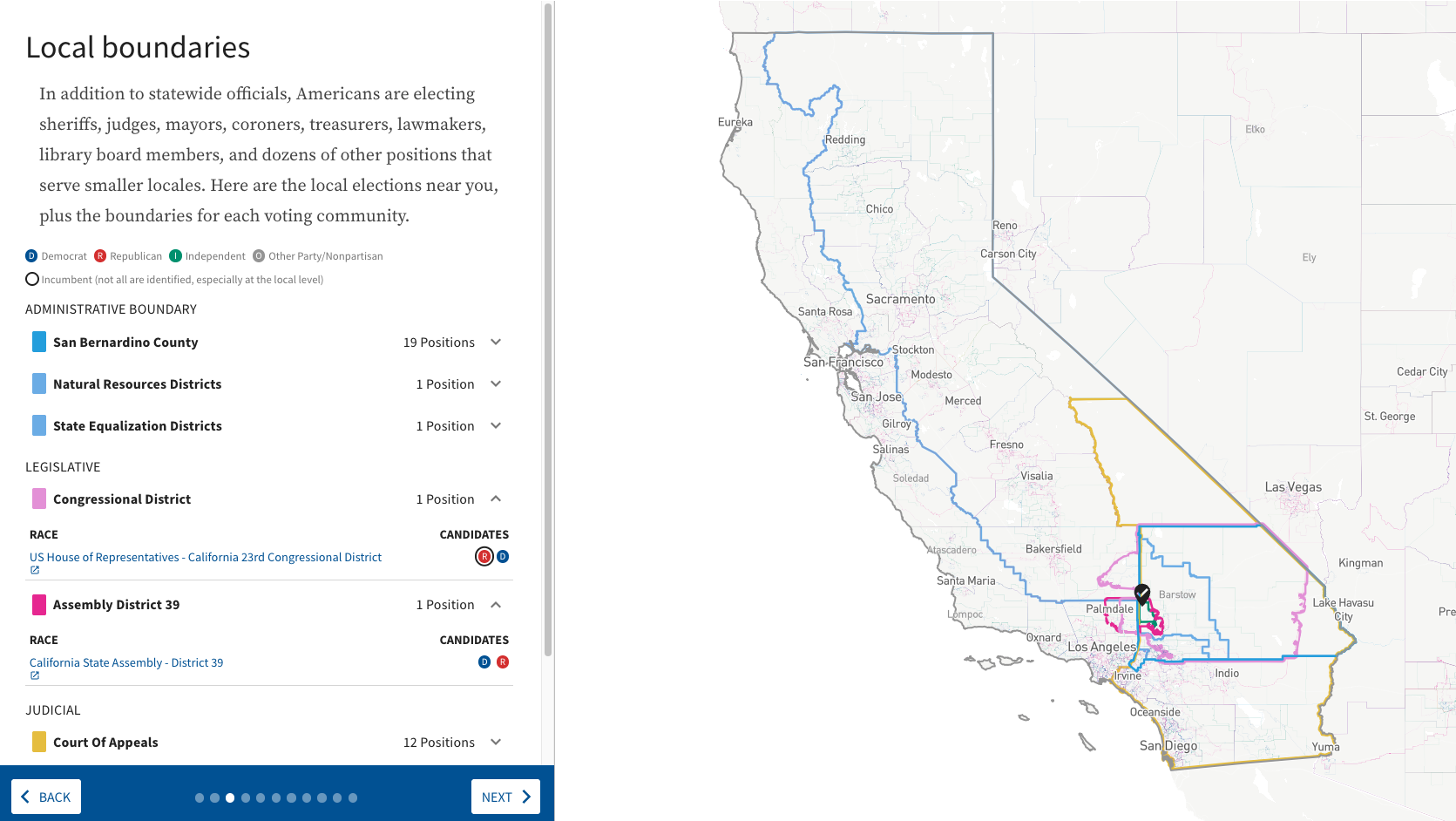 Map showing different Midterm election boundaries for a location northwest of Los Angeles.